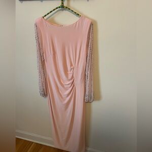 MARINA Pink Long Sleeve Dress with Embellished Sleeves